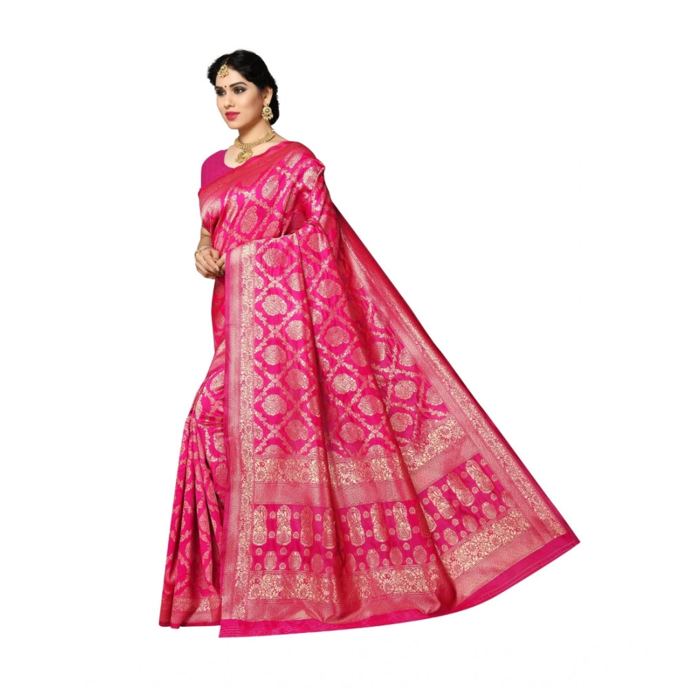 Generic Women's Jacquard Silk Saree With Blouse (Pink,6-3 Mtrs) - Noble Nook