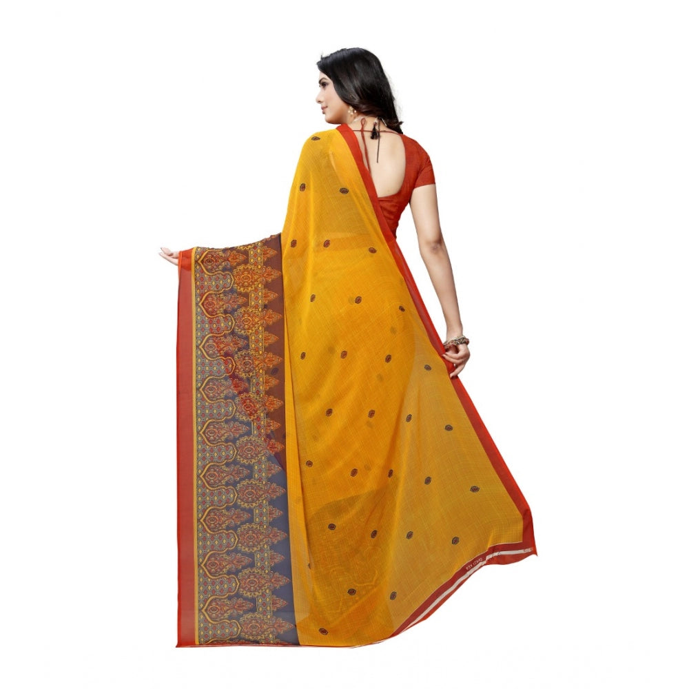 Generic Women's Georgette Saree(Yellow,5-6 Mtrs) - Noble Nook