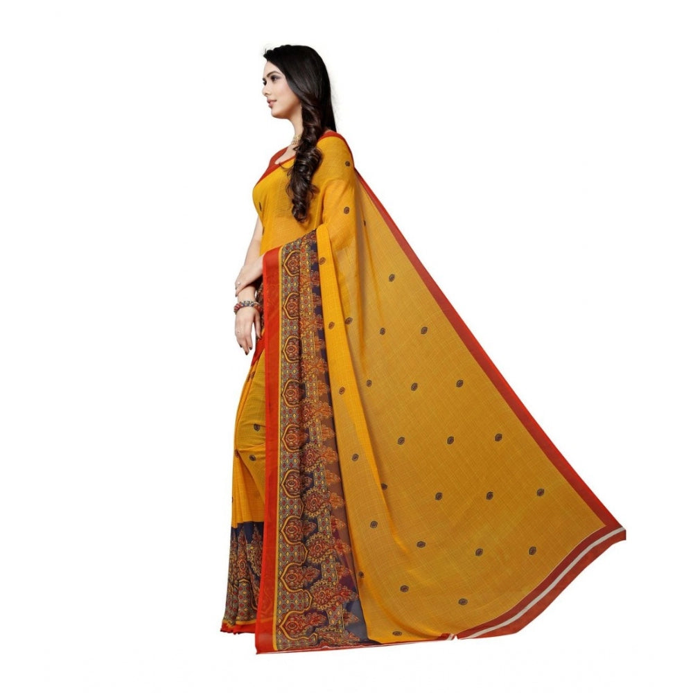 Generic Women's Georgette Saree(Yellow,5-6 Mtrs) - Noble Nook