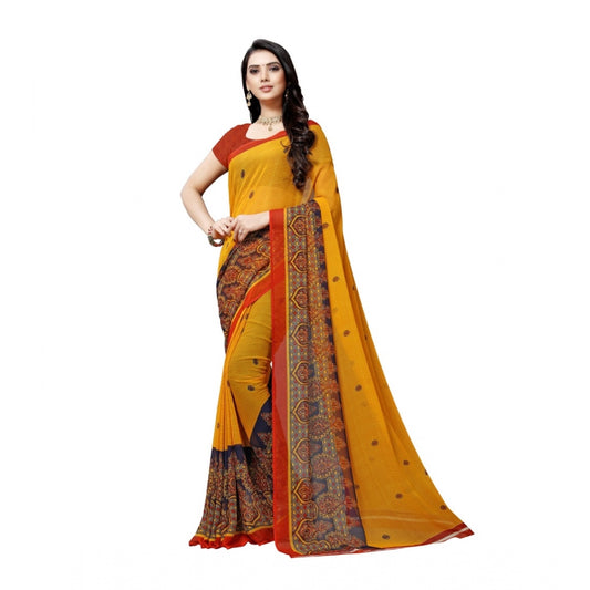 Generic Women's Georgette Saree(Yellow,5-6 Mtrs) - Noble Nook