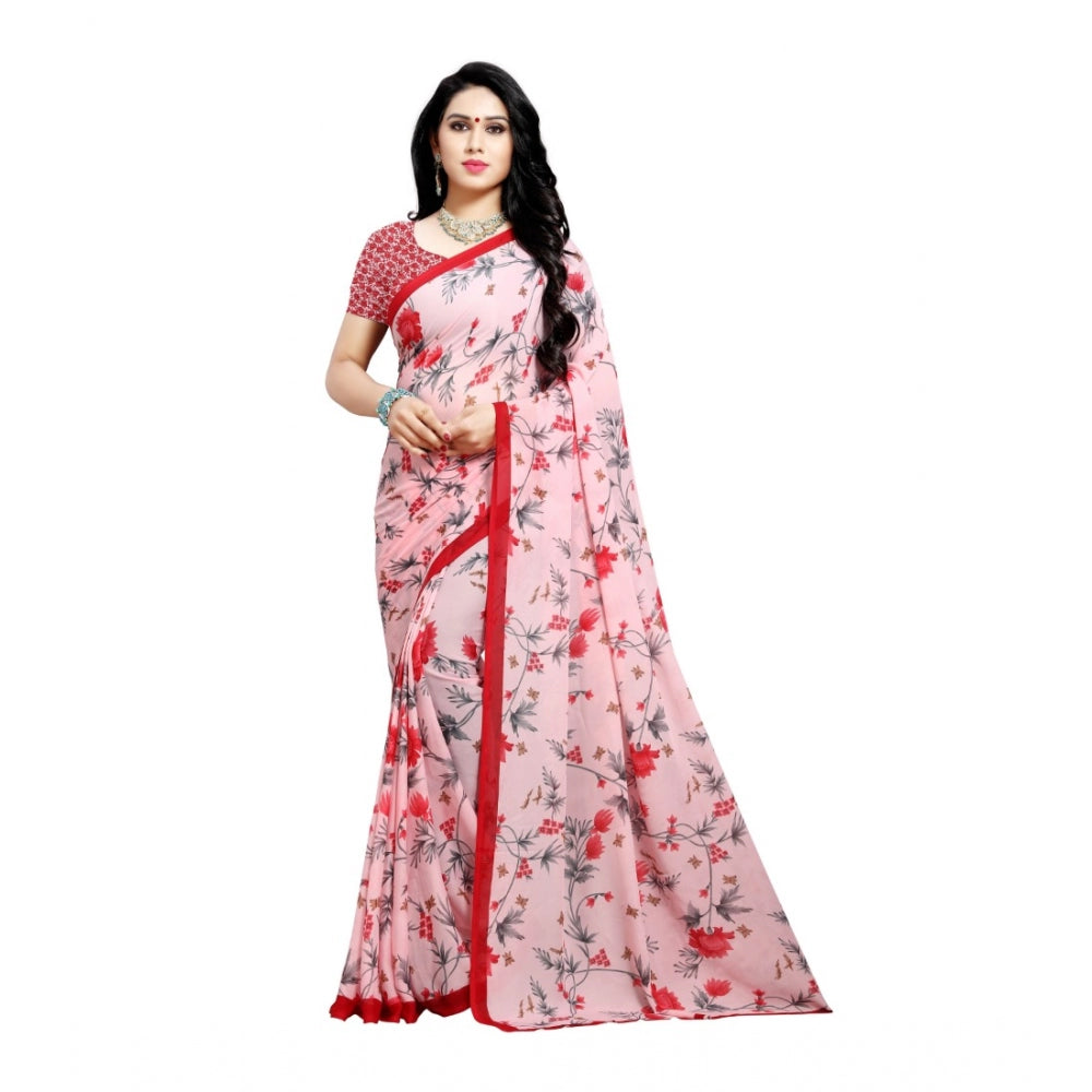 Generic Women's Georgette Saree(Peach,5-6 Mtrs) - Noble Nook