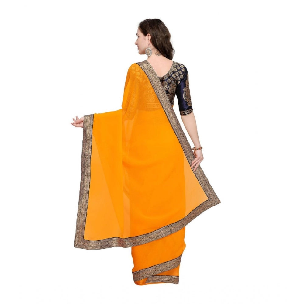 Generic Women's Chiifon, Jacquard Blouse Saree(Yellow,5-6 Mtrs) - Noble Nook