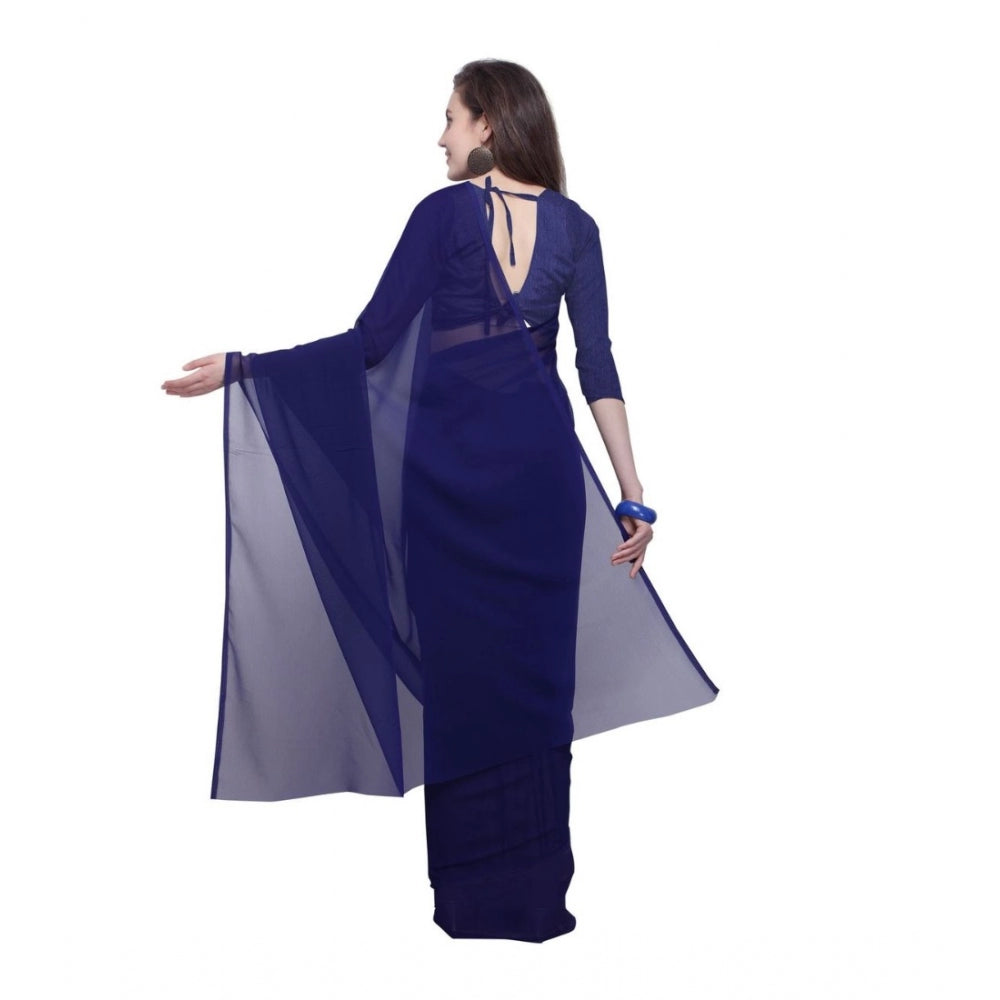 Generic Women's Dyed Saree(Dark Blue,5-6 Mtrs) - Noble Nook