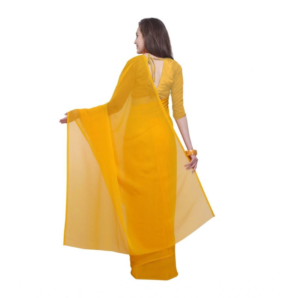 Generic Women's Dyed Saree(Yellow,5-6 Mtrs) - Noble Nook