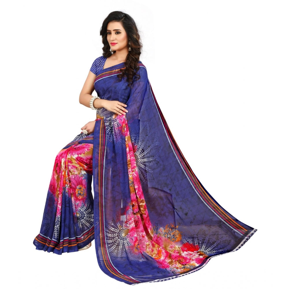 Generic Women's Georgette Saree(Blue,5-6 Mtrs) - Noble Nook