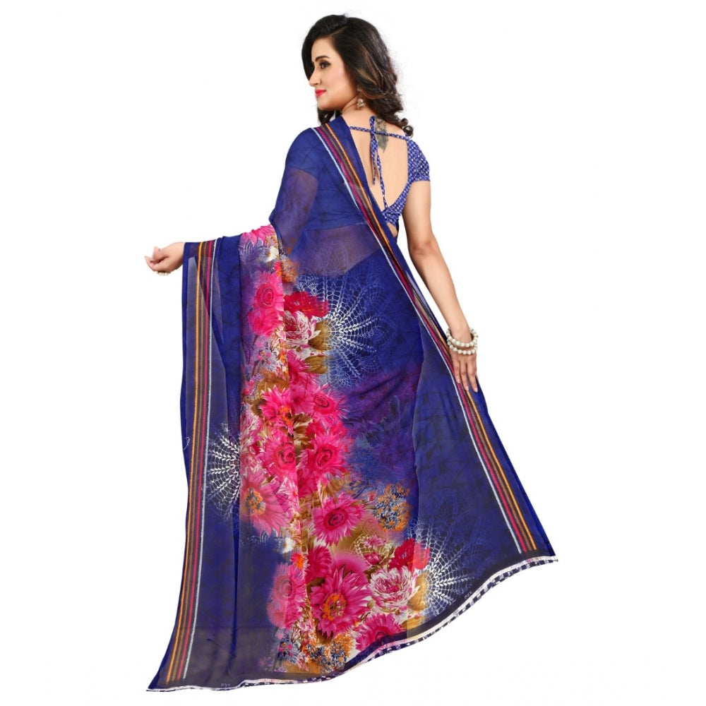 Generic Women's Georgette Saree(Blue,5-6 Mtrs) - Noble Nook