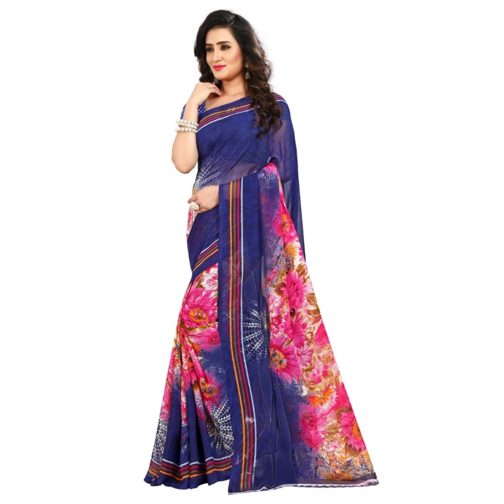 Generic Women's Georgette Saree(Blue,5-6 Mtrs) - Noble Nook