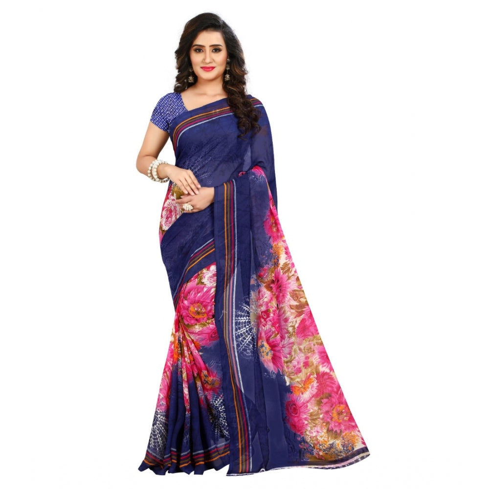 Generic Women's Georgette Saree(Blue,5-6 Mtrs) - Noble Nook