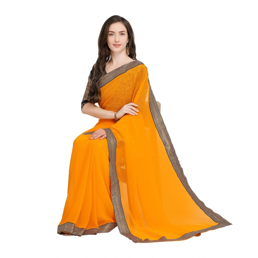 Generic Women's Chiifon, Jacquard Blouse Saree(Yellow,5-6 Mtrs) - Noble Nook