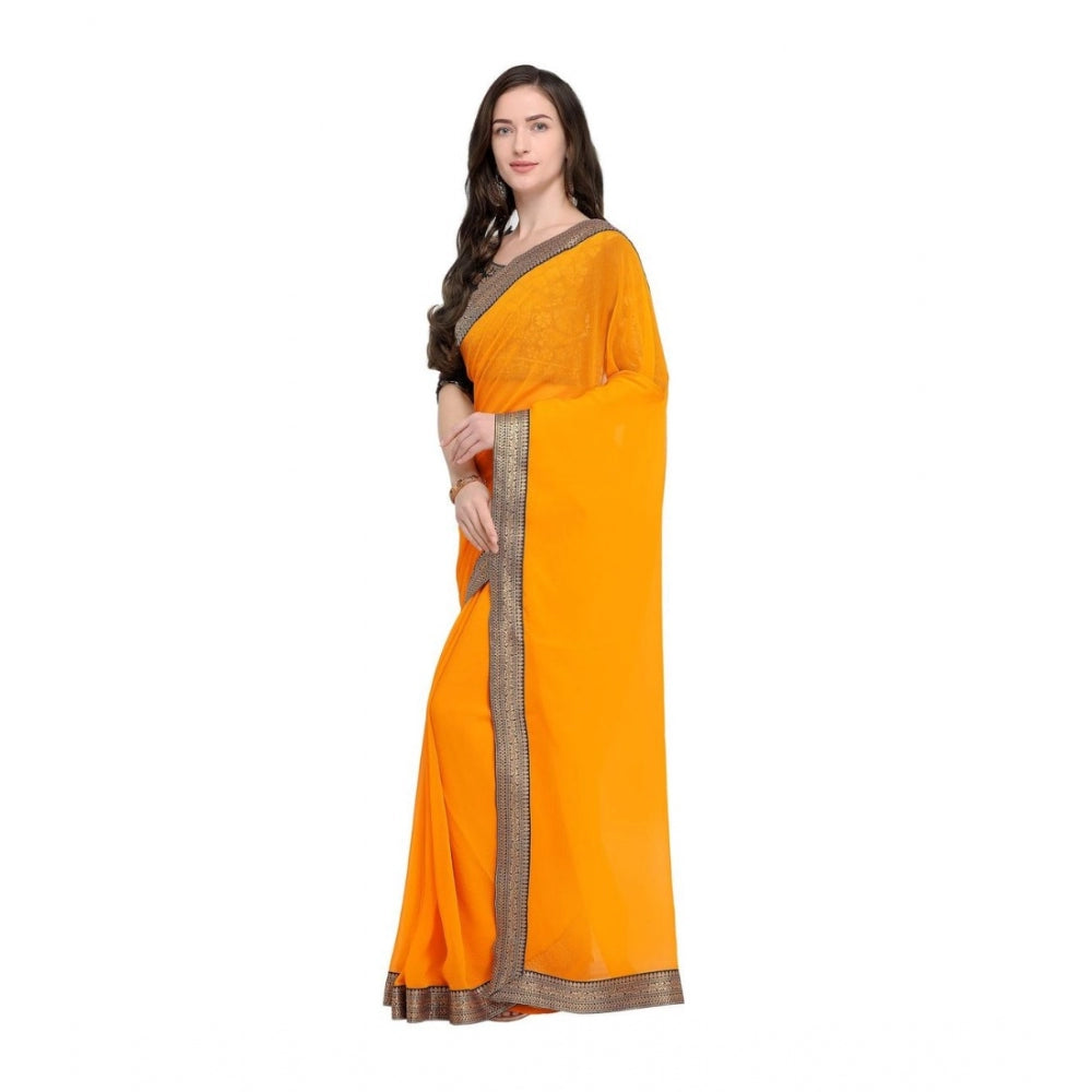 Generic Women's Chiifon, Jacquard Blouse Saree(Yellow,5-6 Mtrs) - Noble Nook