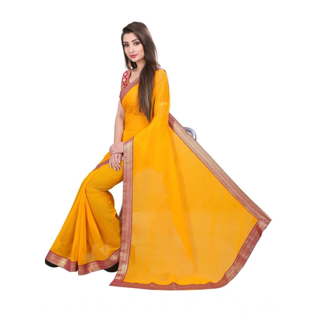 Generic Women's Chiifon, Jacquard Blouse Saree(Yellow,5-6 Mtrs) - Noble Nook