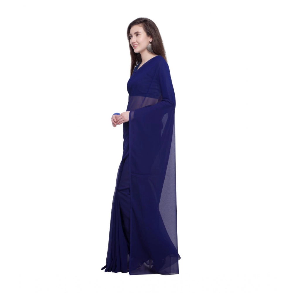 Generic Women's Dyed Saree(Dark Blue,5-6 Mtrs) - Noble Nook