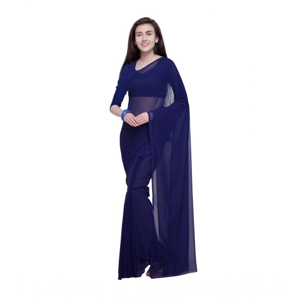 Generic Women's Dyed Saree(Dark Blue,5-6 Mtrs) - Noble Nook