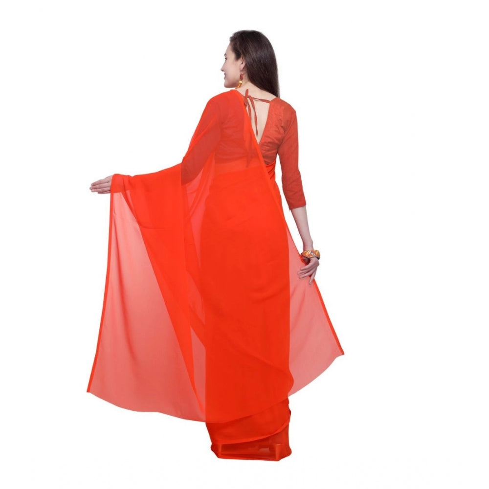 Generic Women's Dyed Saree(Orange,5-6 Mtrs) - Noble Nook