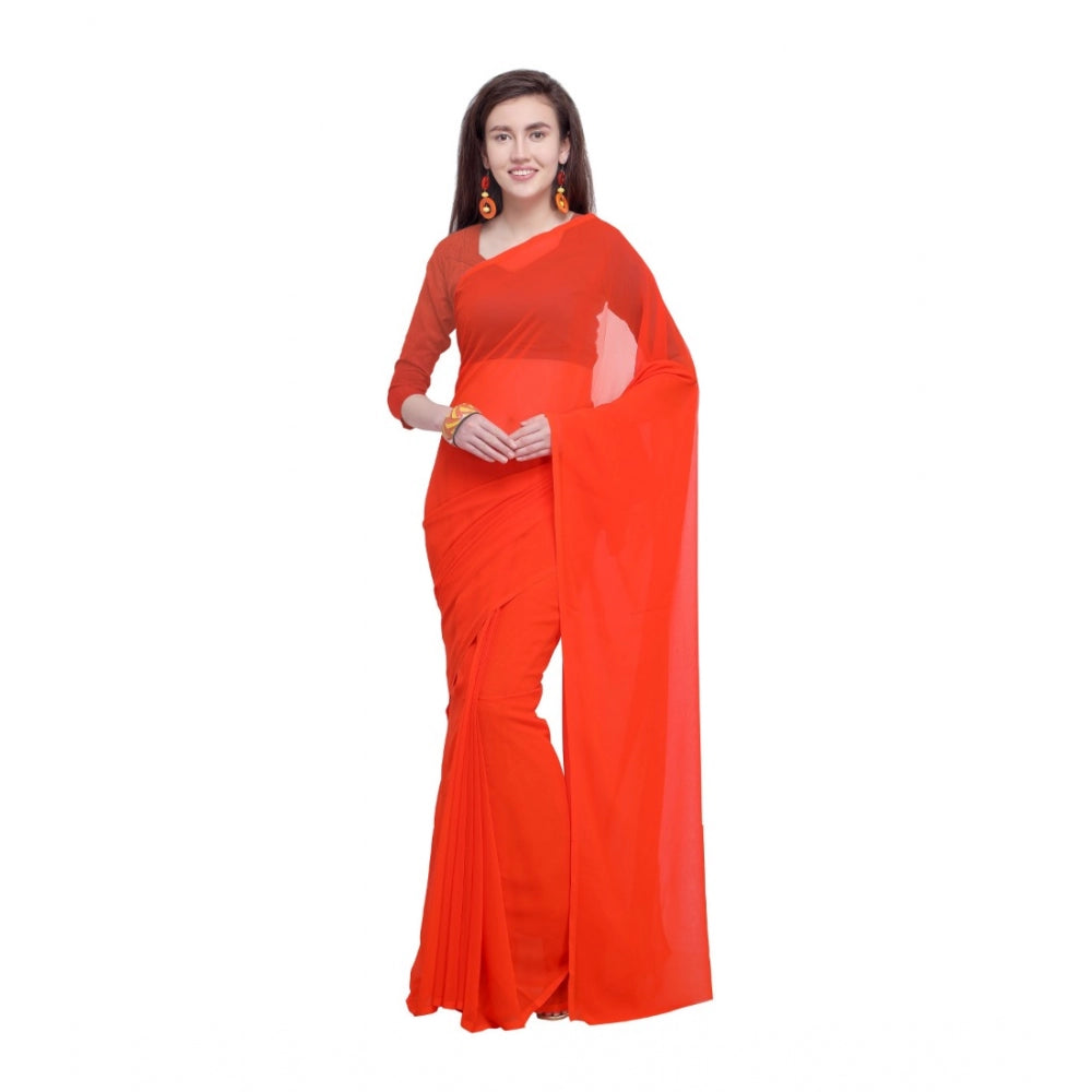 Generic Women's Dyed Saree(Orange,5-6 Mtrs) - Noble Nook