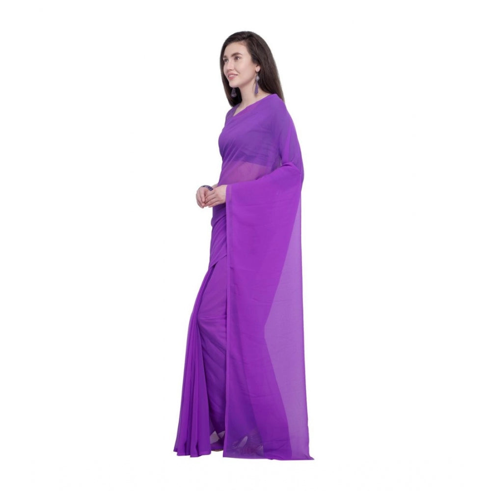 Generic Women's Dyed Saree(Purple,5-6 Mtrs) - Noble Nook