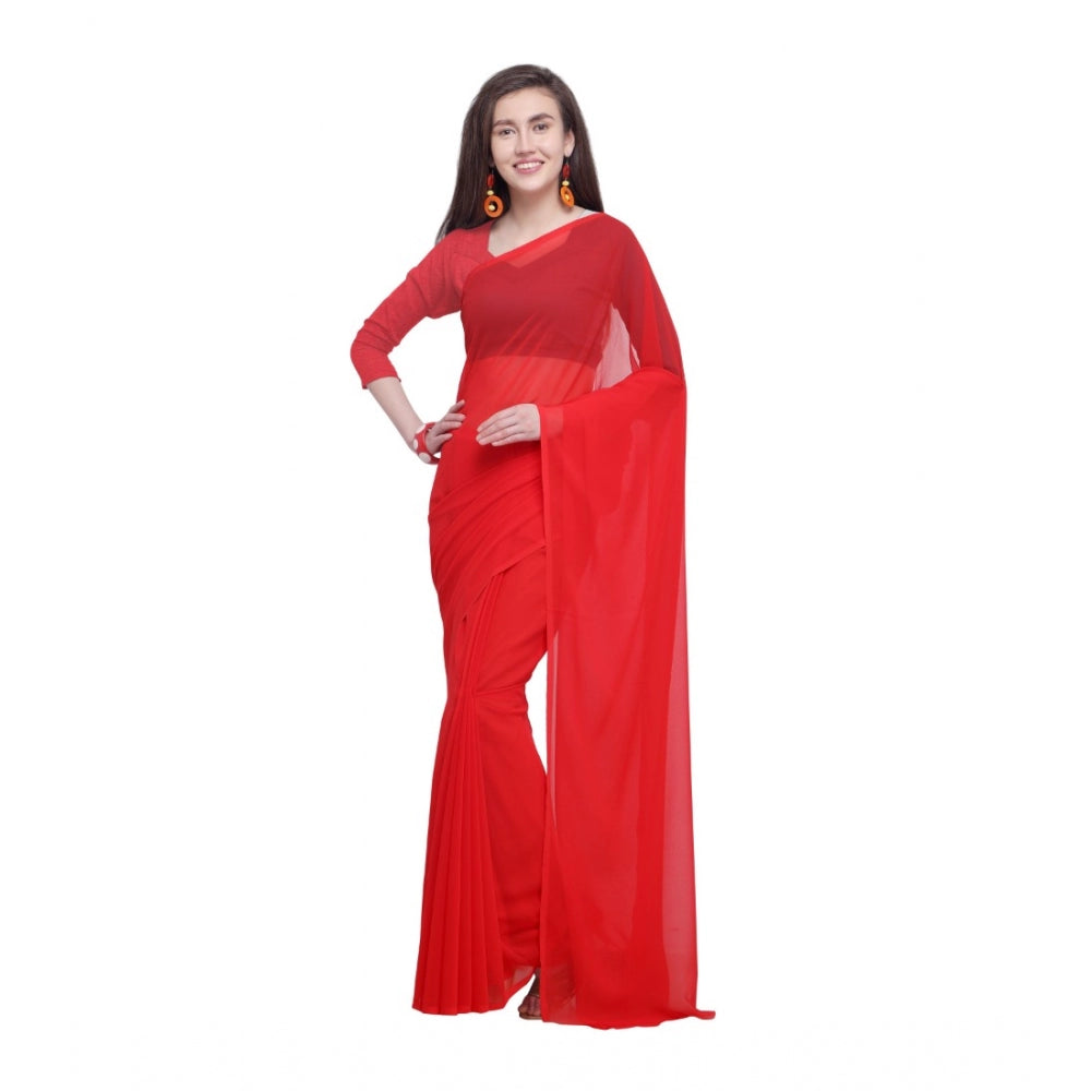 Generic Women's Dyed Saree(Red,5-6 Mtrs) - Noble Nook