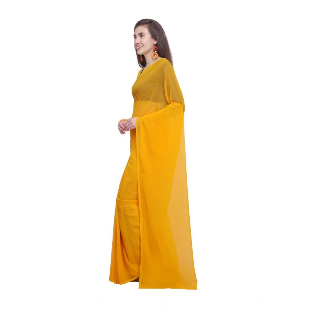 Generic Women's Dyed Saree(Yellow,5-6 Mtrs) - Noble Nook