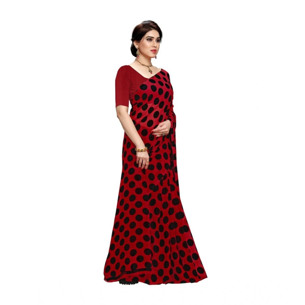 Generic Women's Georgette Saree(R.Black,5-6 Mtrs) - Noble Nook