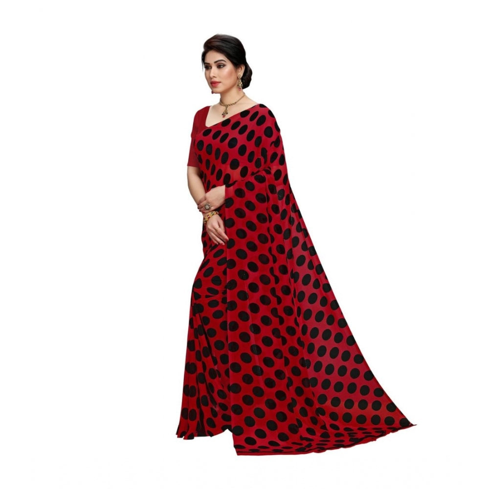 Generic Women's Georgette Saree(R.Black,5-6 Mtrs) - Noble Nook