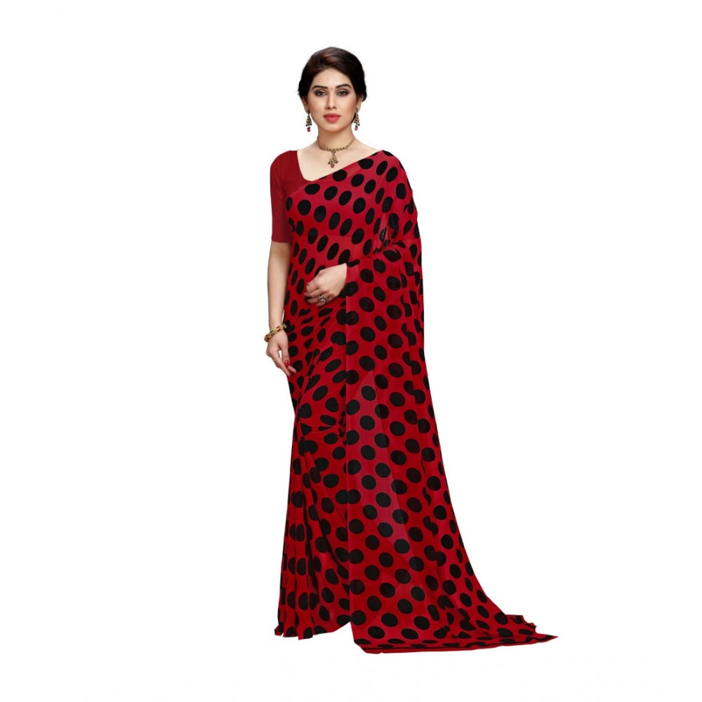 Generic Women's Georgette Saree(R.Black,5-6 Mtrs) - Noble Nook