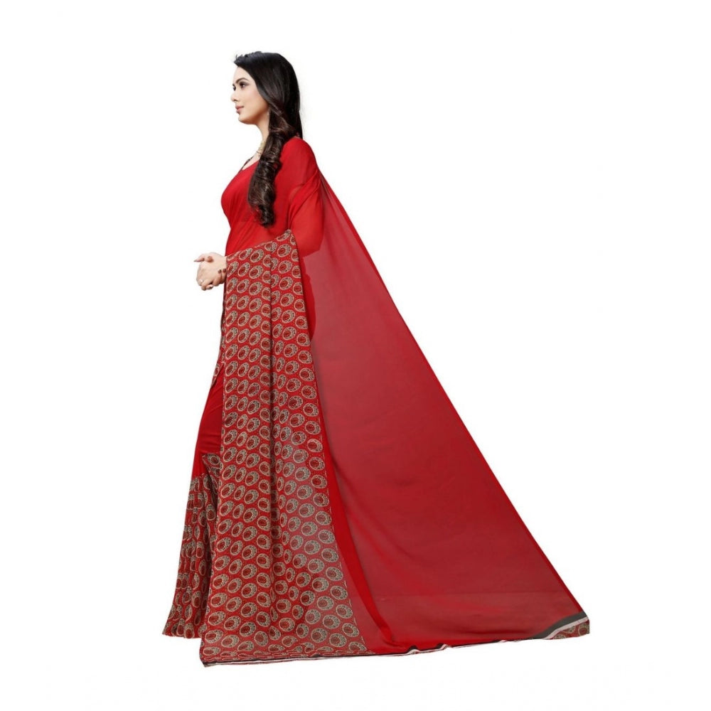 Generic Women's Georgette Saree(Red,5-6 Mtrs) - Noble Nook