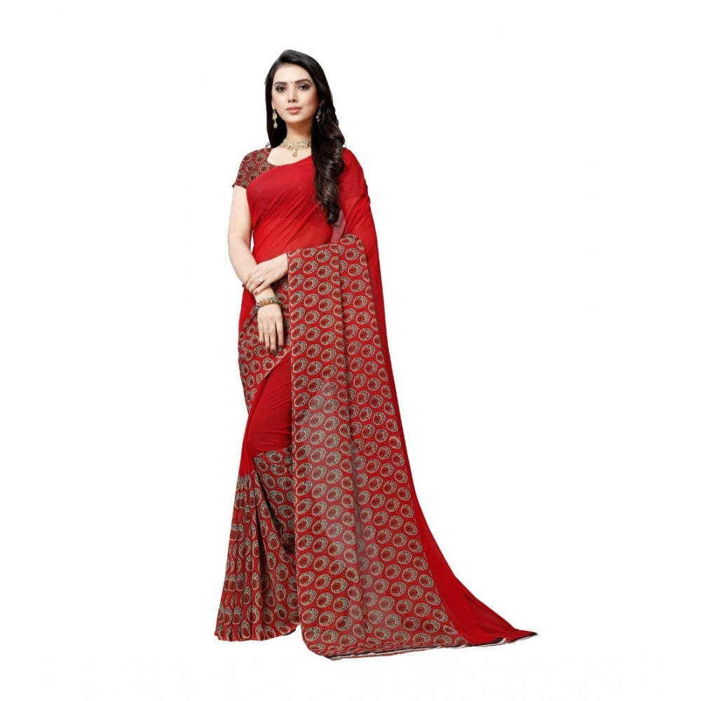 Generic Women's Georgette Saree(Red,5-6 Mtrs) - Noble Nook