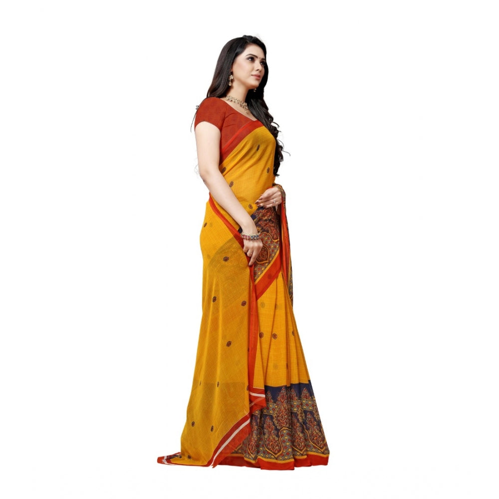 Generic Women's Georgette Saree(Yellow,5-6 Mtrs) - Noble Nook