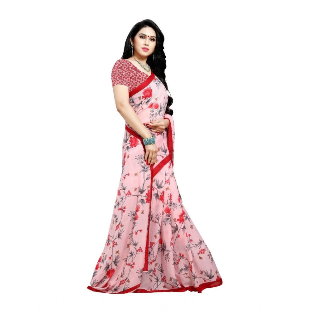 Generic Women's Georgette Saree(Peach,5-6 Mtrs) - Noble Nook