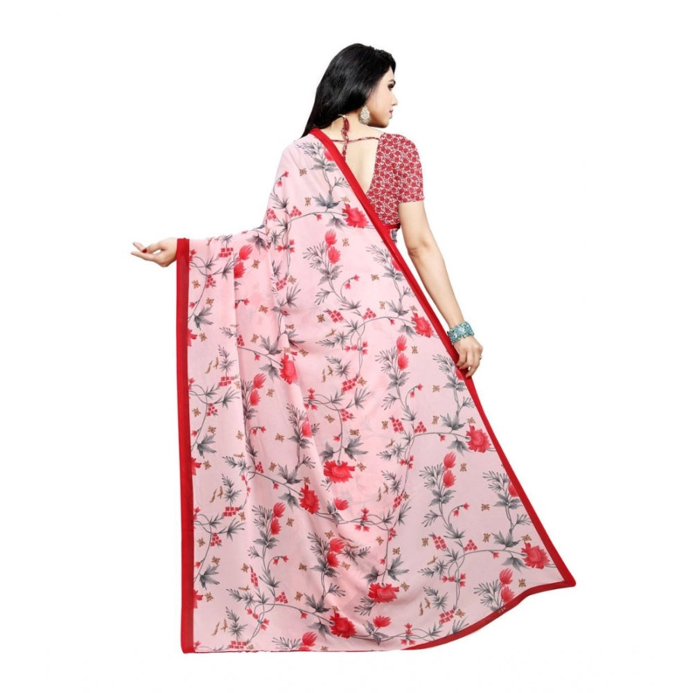 Generic Women's Georgette Saree(Peach,5-6 Mtrs) - Noble Nook