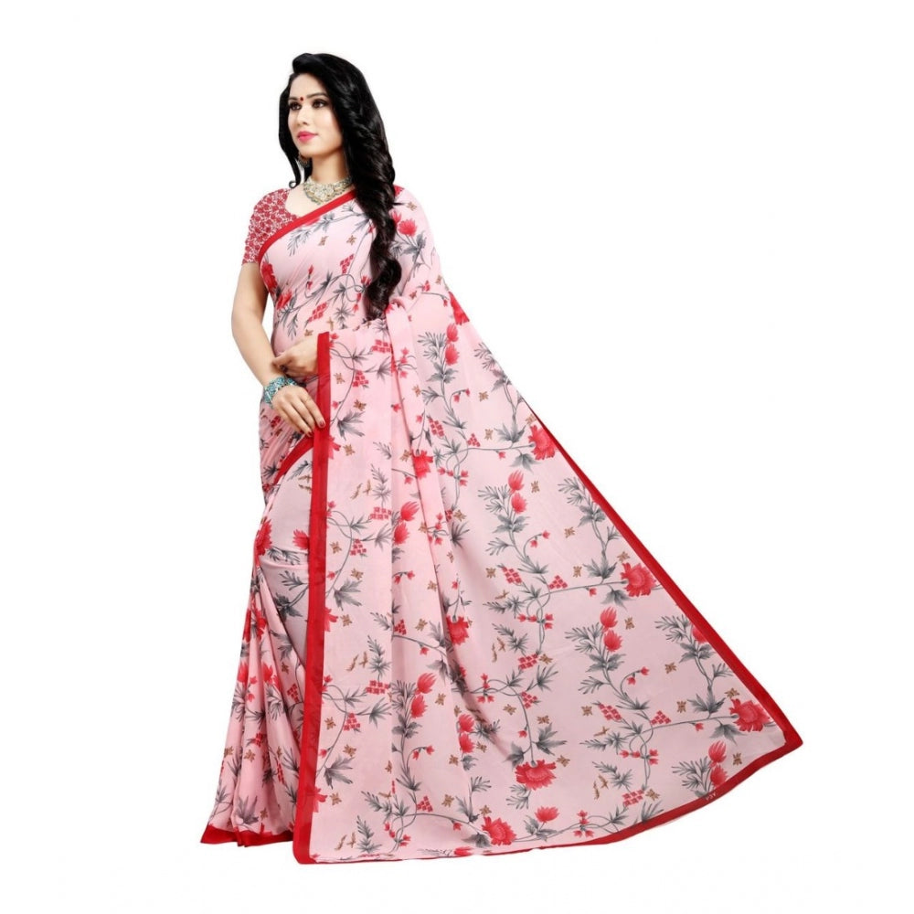 Generic Women's Georgette Saree(Peach,5-6 Mtrs) - Noble Nook