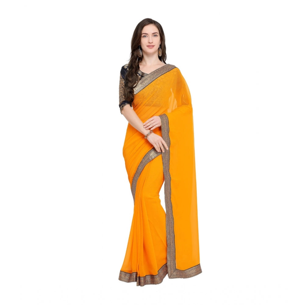 Generic Women's Chiifon, Jacquard Blouse Saree(Yellow,5-6 Mtrs) - Noble Nook