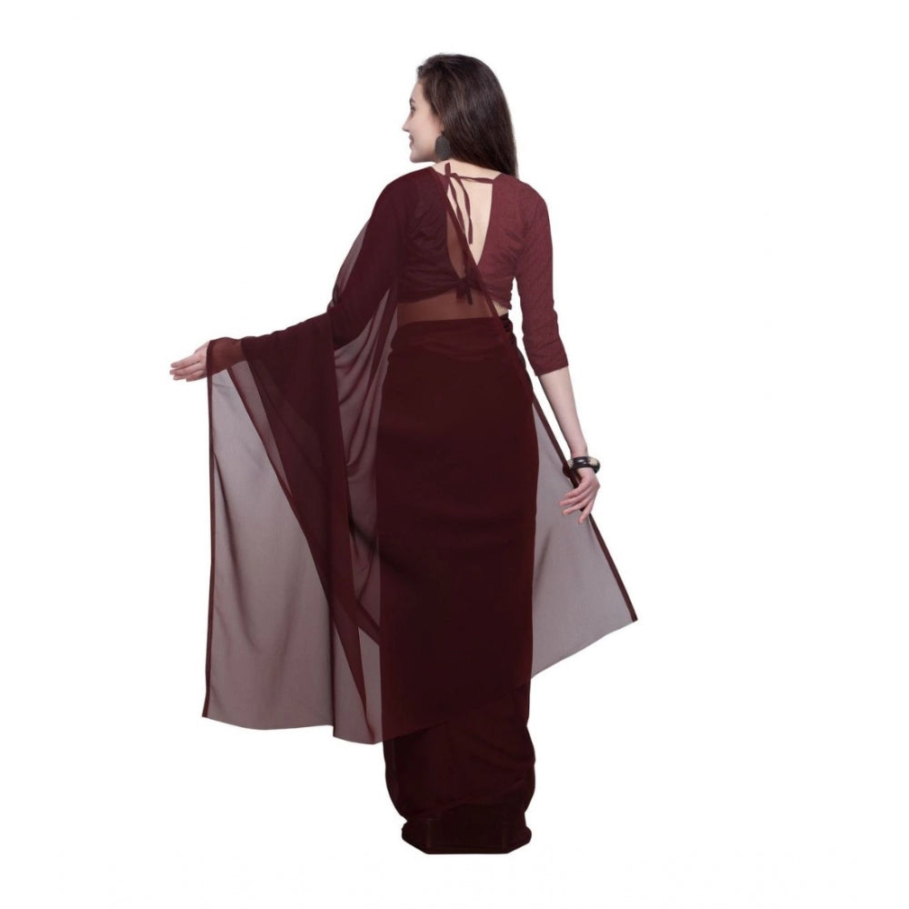 Generic Women's Dyed Saree(Brown,5-6 Mtrs) - Noble Nook