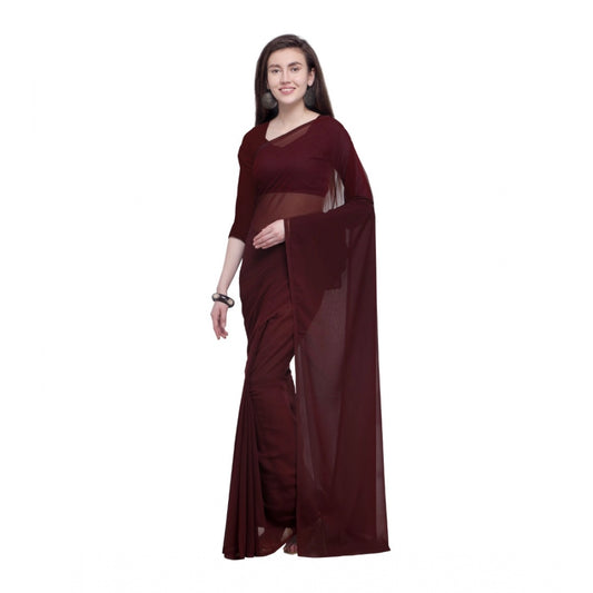 Generic Women's Dyed Saree(Brown,5-6 Mtrs) - Noble Nook