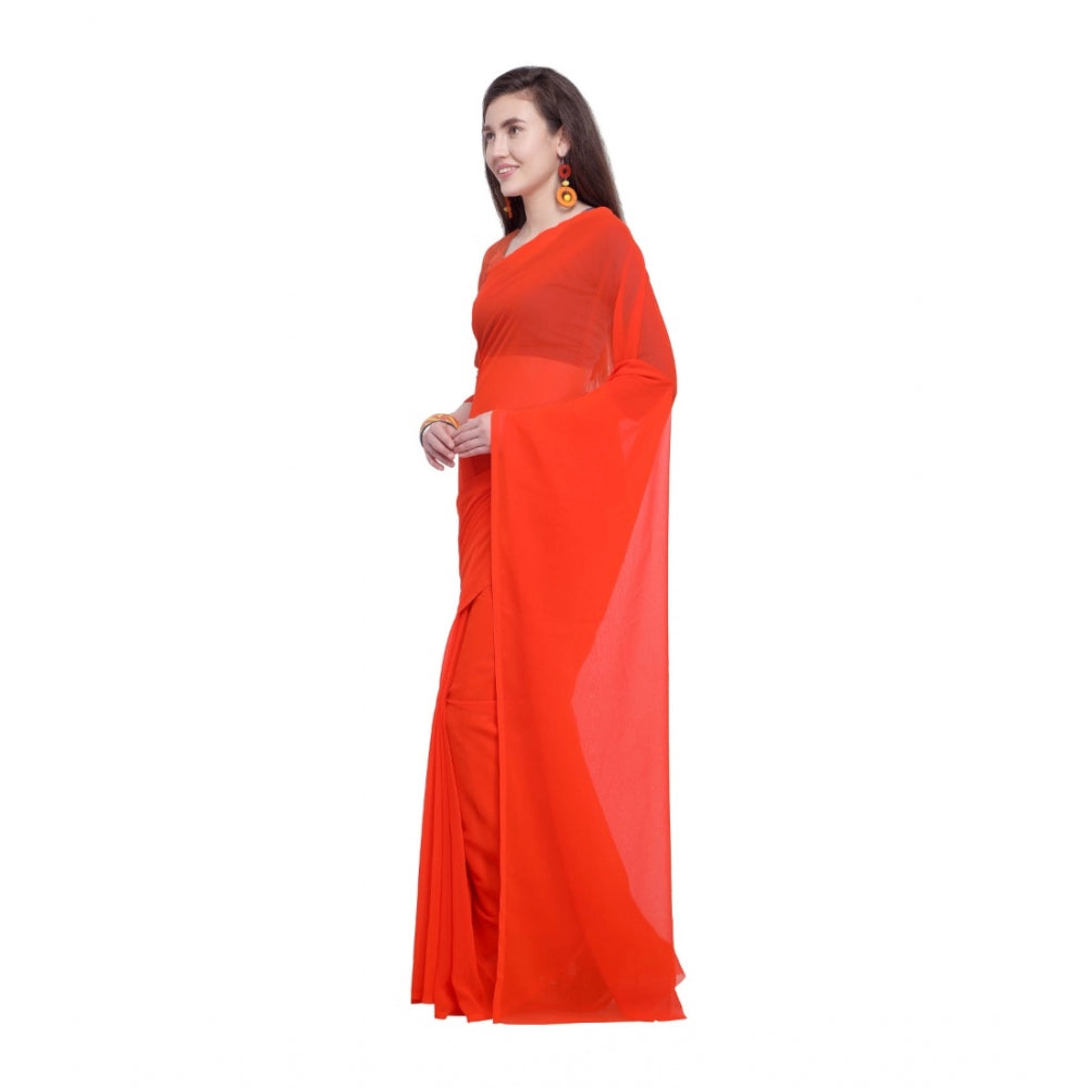 Generic Women's Dyed Saree(Orange,5-6 Mtrs) - Noble Nook