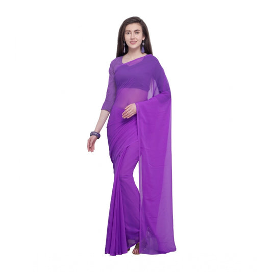 Generic Women's Dyed Saree(Purple,5-6 Mtrs) - Noble Nook