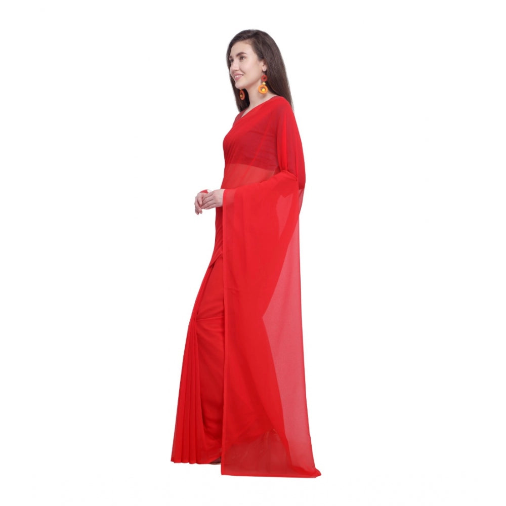 Generic Women's Dyed Saree(Red,5-6 Mtrs) - Noble Nook