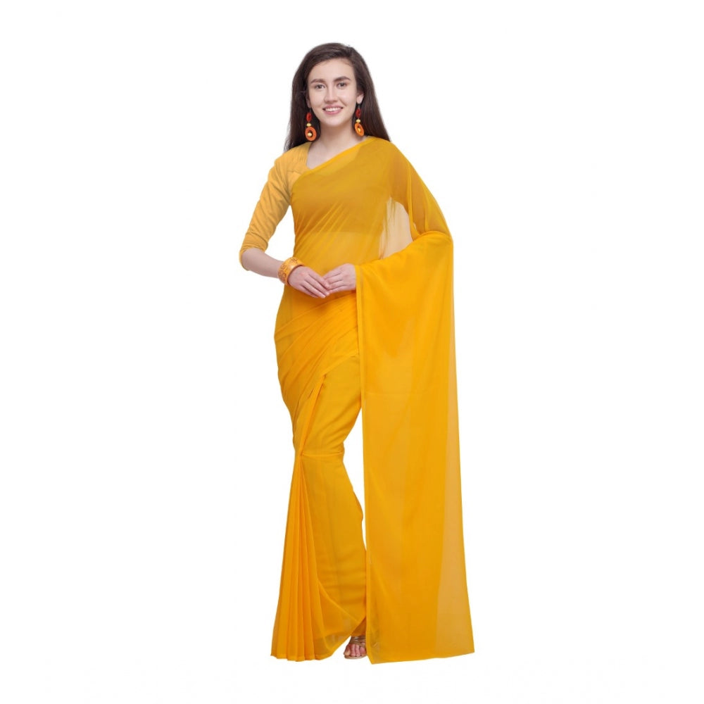 Generic Women's Dyed Saree(Yellow,5-6 Mtrs) - Noble Nook