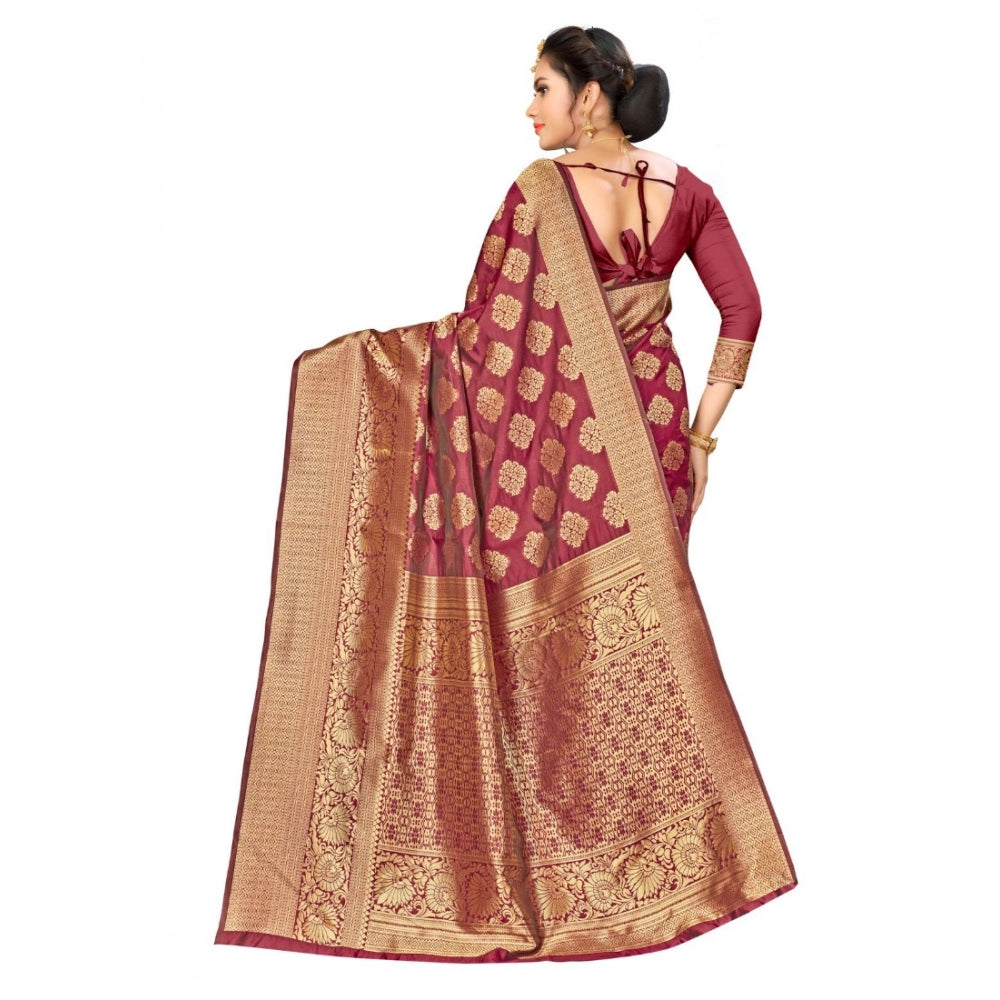 Generic Women's Banarasi Silk Saree (Maroon,5-6 Mtrs) - Noble Nook