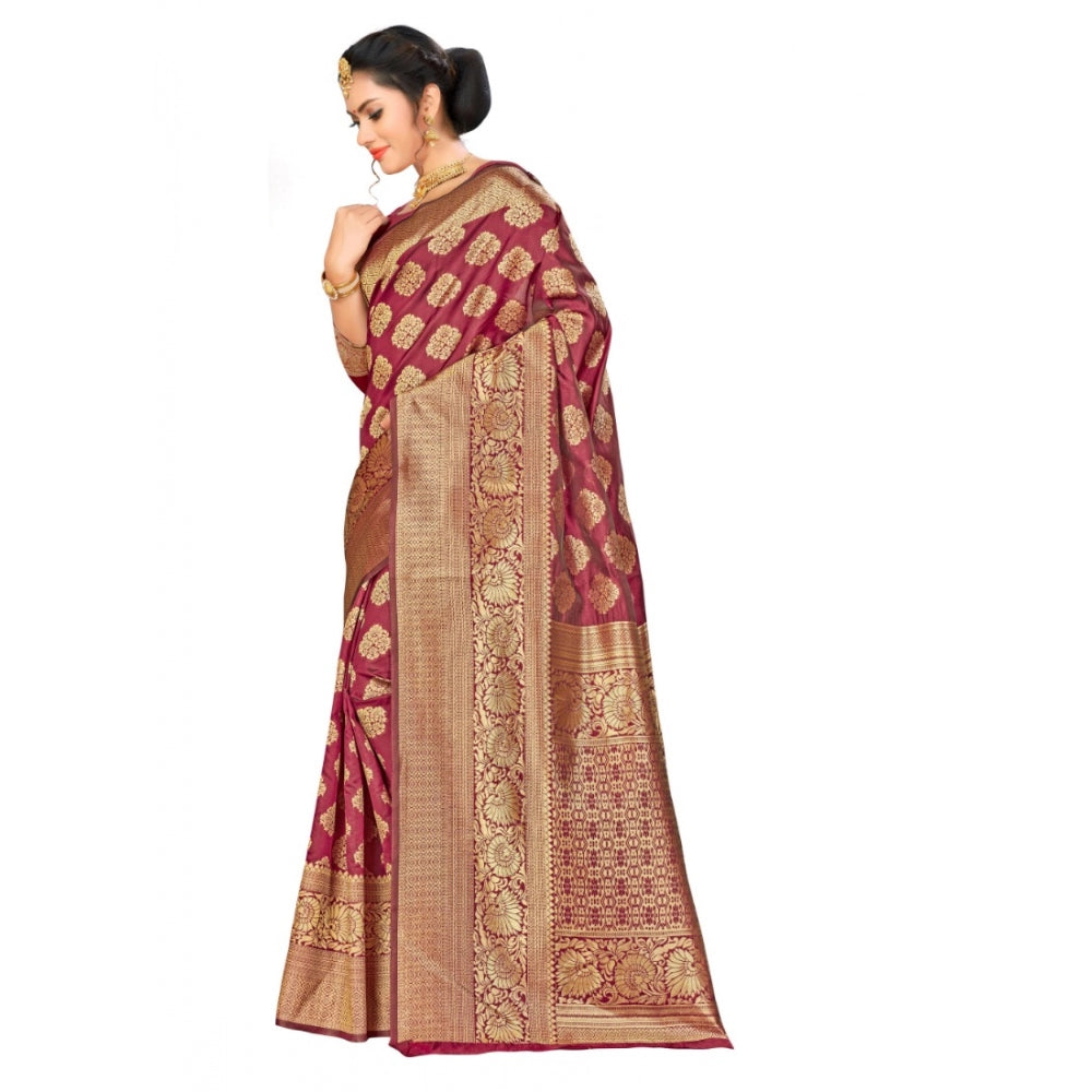 Generic Women's Banarasi Silk Saree (Maroon,5-6 Mtrs) - Noble Nook