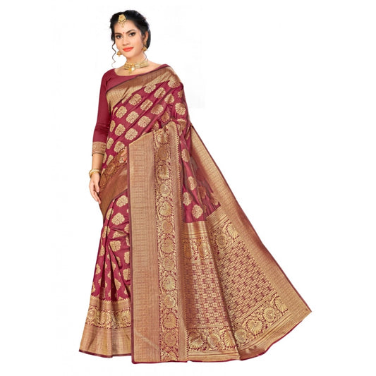 Generic Women's Banarasi Silk Saree (Maroon,5-6 Mtrs) - Noble Nook