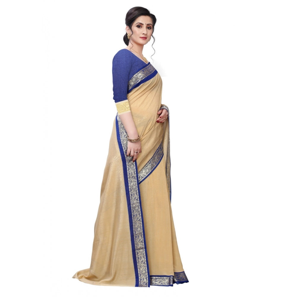 Generic Women's Vichitra Silk Saree(Beige ,5-6Mtrs) - Noble Nook