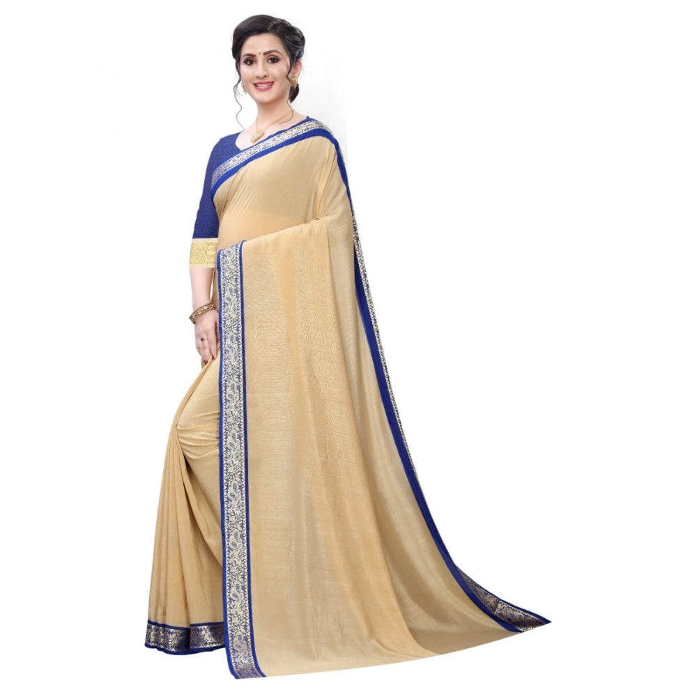 Generic Women's Vichitra Silk Saree(Beige ,5-6Mtrs) - Noble Nook