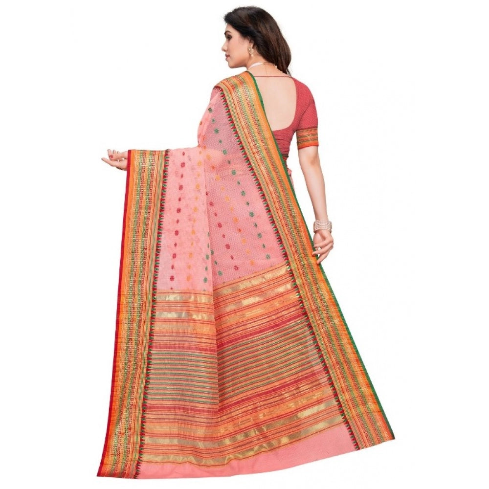 Generic Women's Kota Doria Cotton Woven Butta Saree With Blouse (Pink, 5-6 Mtrs) - Noble Nook