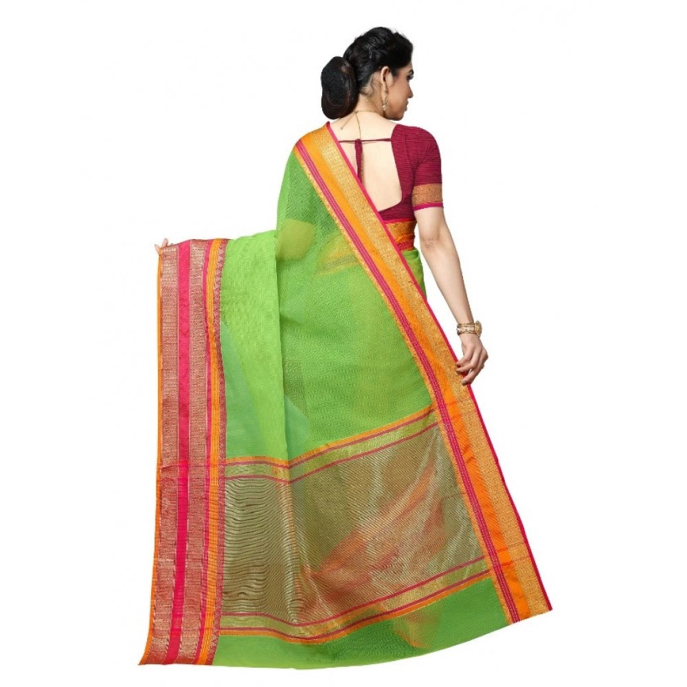 Generic Women's Kota Doria Cotton Border Saree With Blouse (Light Green, 5-6 Mtrs) - Noble Nook