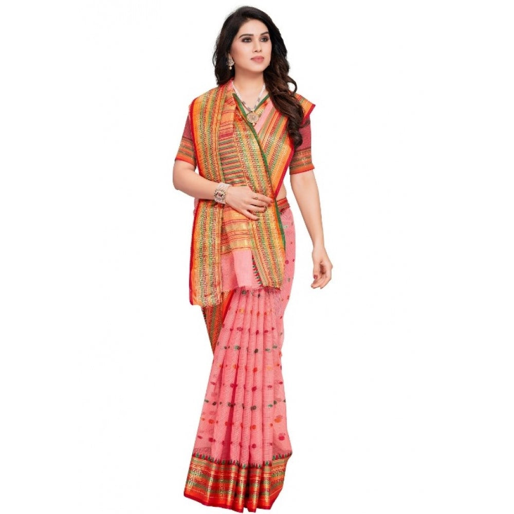 Generic Women's Kota Doria Cotton Woven Butta Saree With Blouse (Pink, 5-6 Mtrs) - Noble Nook