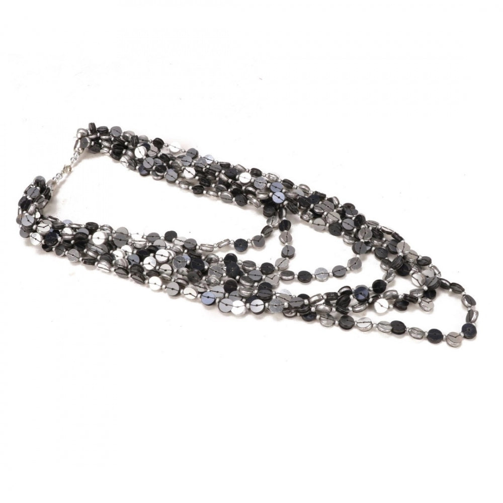 Generic Jewellery Stylish Silver Black Beads Necklace (Color: Grey) - Noble Nook