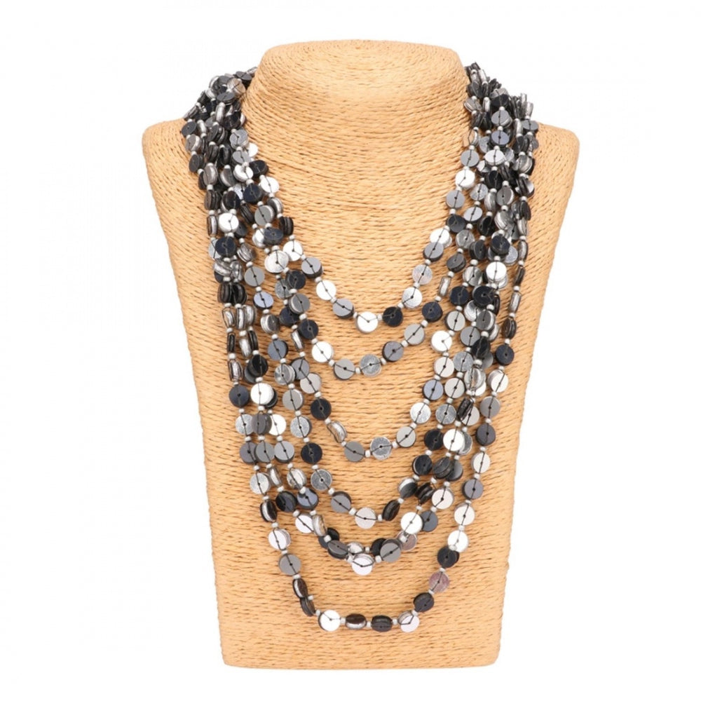 Generic Jewellery Stylish Silver Black Beads Necklace (Color: Grey) - Noble Nook