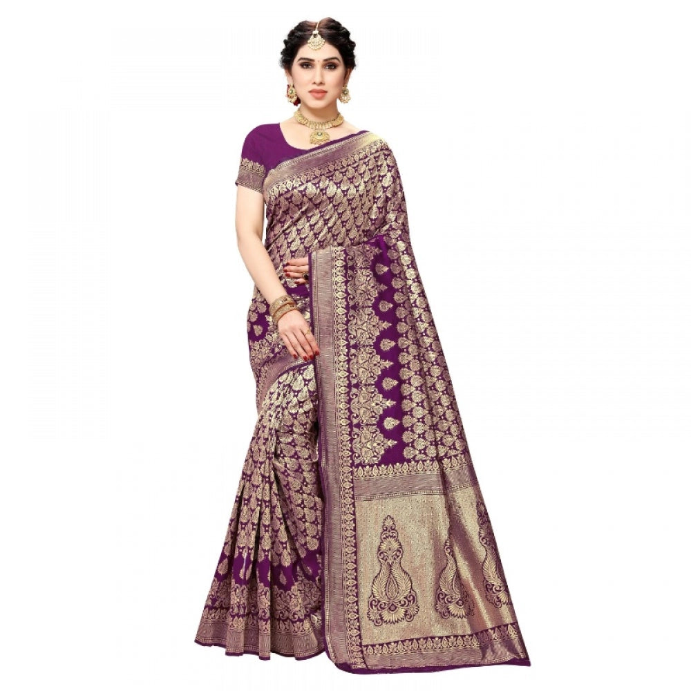 Generic Women's Jacquard Silk Kanjivaram Jacquard Silk Saree With Blouse (Jamli, 5-6 Mtrs) - Noble Nook