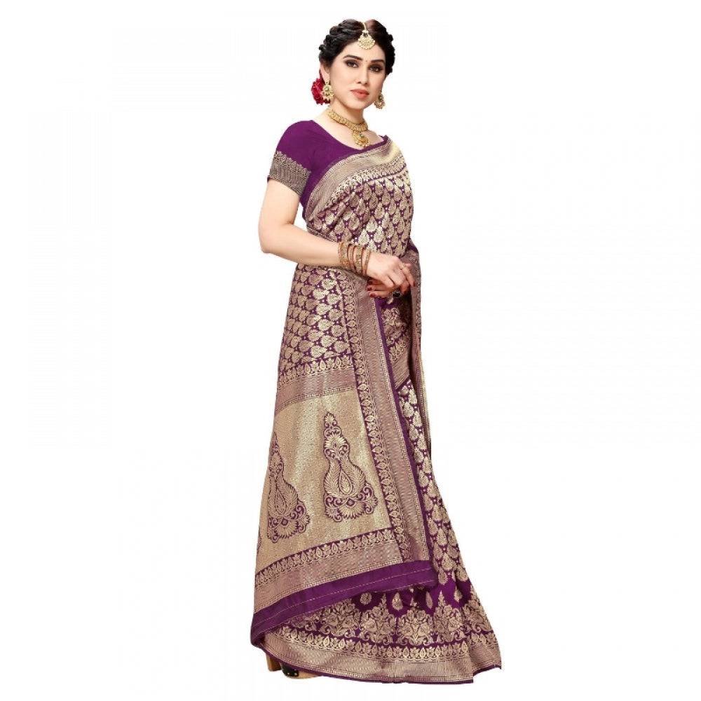 Generic Women's Jacquard Silk Kanjivaram Jacquard Silk Saree With Blouse (Jamli, 5-6 Mtrs) - Noble Nook